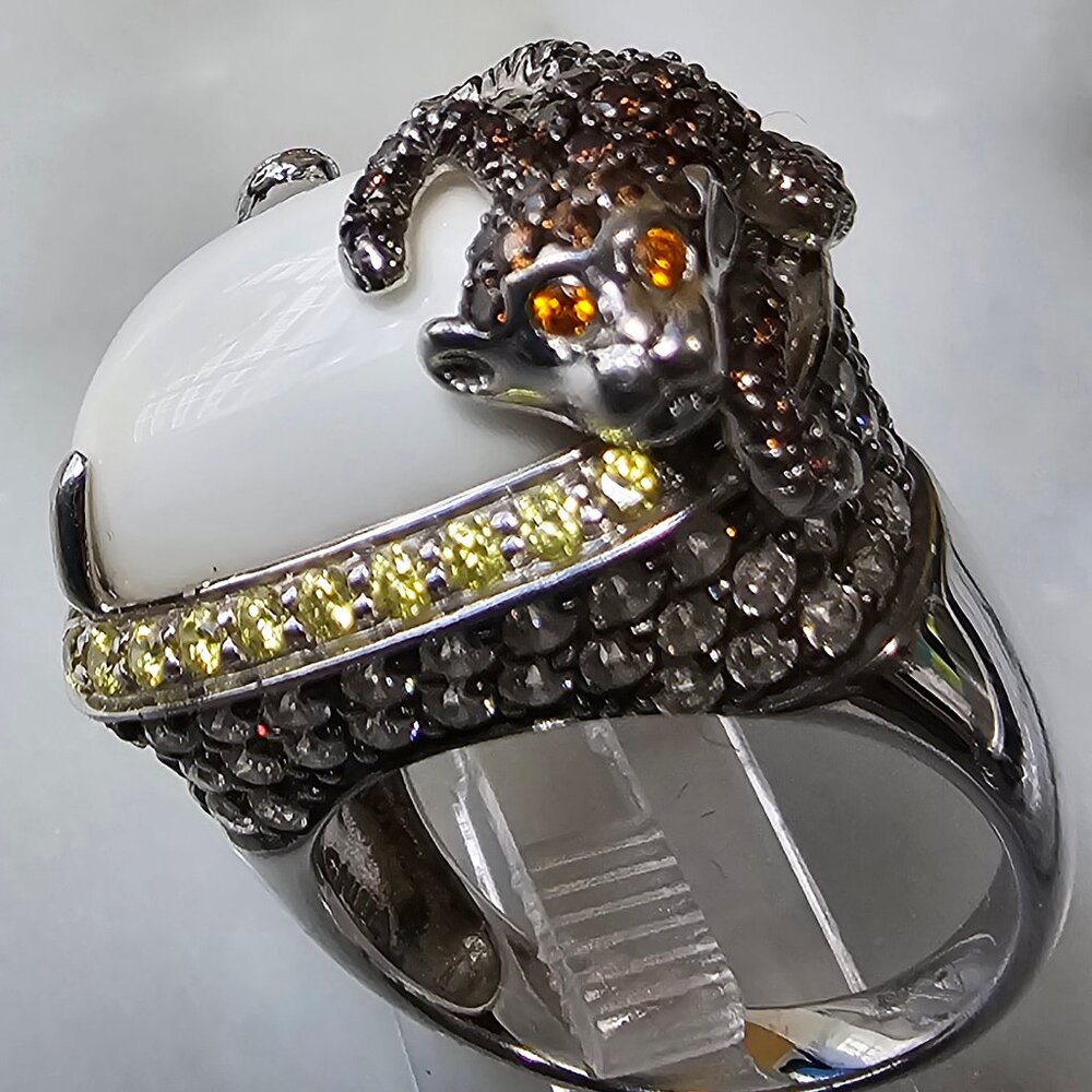 White Onyx Sterling Silver Monkey Ring - image 1